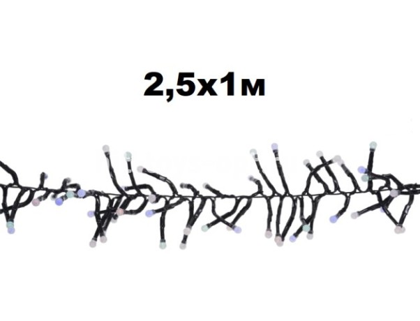 занавес RGB 2,5х1м с удл отростками с переходником чер пр, УЛИЦА, последовательное свечение, 480-V3,