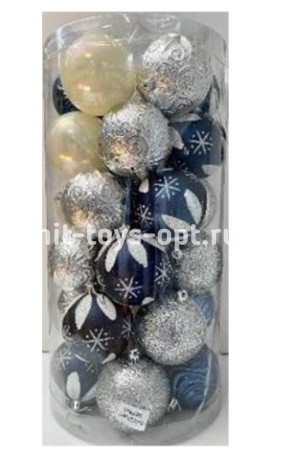 Набор шаров 8см 30шар 5видов (узор, жемчуг, искра, волна, рисунок) в тубусе 83000