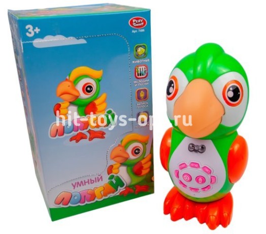 Детская развивающая игрушка Попугайчик, мягкий нос, 43 стихотворения, 24 сказки, 15 песен, 10 скорог