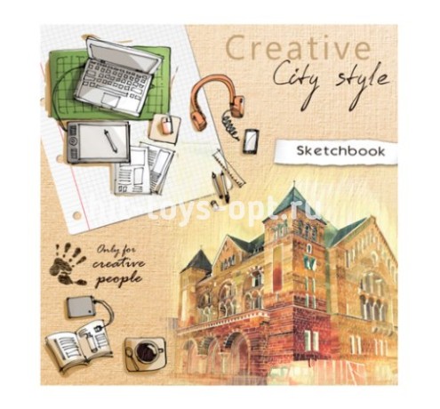 Скетчбук 80л. ГОРОДСКОЙ СТИЛЬ 7БЦ, матовая ламинация 150х150мм