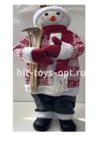 Снеговик 63см в бело-красн костюме с серыми штанами, в пакете 182456