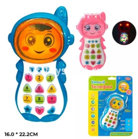 Умный телефон, 12 изображ, мелодии, моторика, подсветка и др, размер 19*24