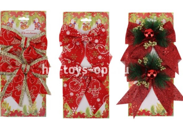 Набор ёлочных бантов, 2 шт "Дух рождества в ассорти", 14*15 см
