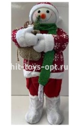 Снеговик 45 см в красном костюме принт СНЕЖИНКИ 181857