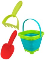 Песочный набор (ведерко складное, грабли, лопатка) (цвет-микс, в сетке)