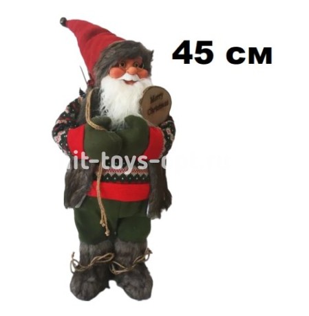 Дед Мороз 45см в темно-зеленом костюме, в пакете 181881