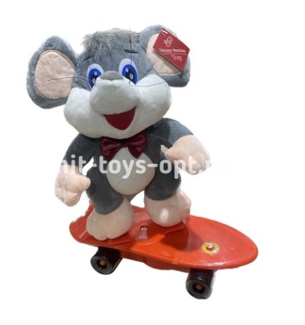Мышка Мягкая на Скейте, музыкальная, двигается, поёт русские песенки, размер 28см*23см*14см