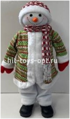 Снеговик 45см в зел костюме с шарфиком в клетку, в пакете 201836