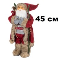 Дед Мороз 45см в однотонном крас костюме с коричн пушком, в пакете 201816