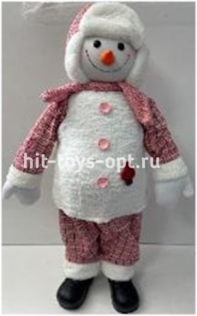 Снеговик 63см в роз в клеточку костюме, в пакете 222415