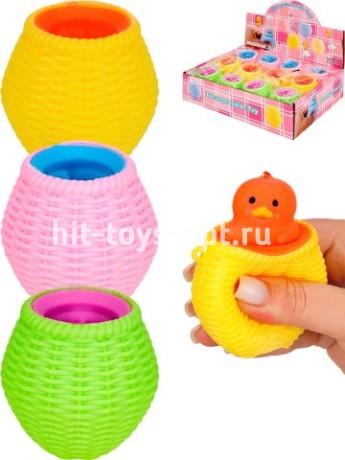 Антистресс-мялка "Уточка в корзине", 6 см (3 цвета микс, 12 шт. в ш/б) цена за шт.