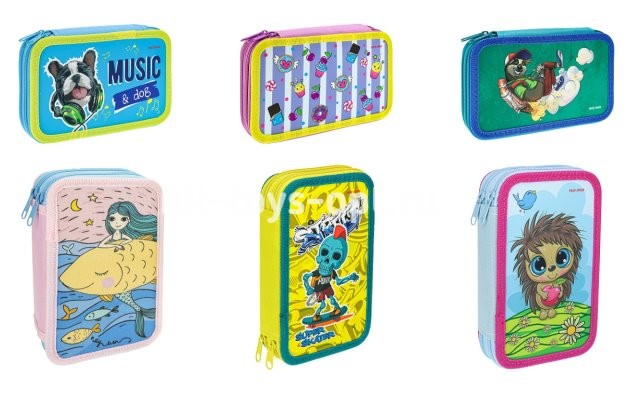 Пенал 2-секционный принты в ассорти, размер 190*105