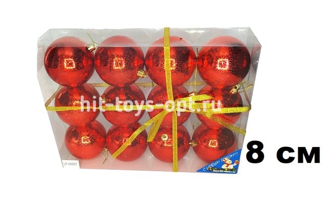 Набор шаров 8см 12шар 1цв однотонные глянец/искра в пр упак 00060