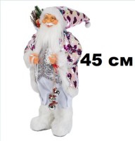 Дед Мороз 45см в костюме с сердечками с 2-х сторонними  паетками, в пакете 211817