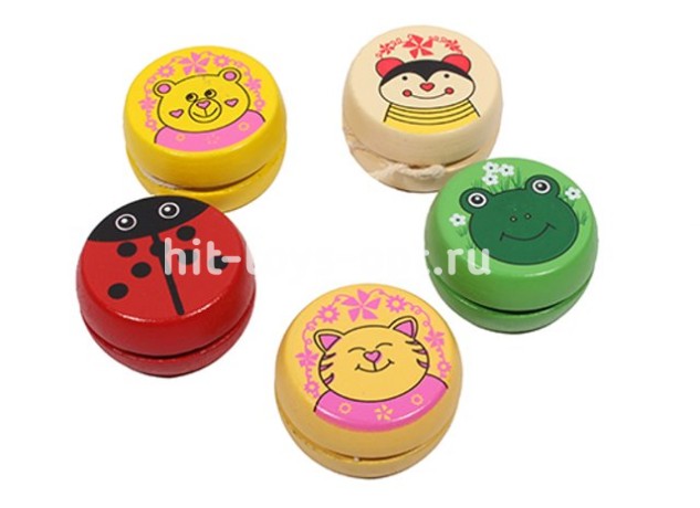 Деревянная игрушка. Йо-йо "ВЕСЁЛЫЕ ДРУЗЬЯ" (4,5 см), в уп 12шт. ЦЕНА ЗА ШТ
