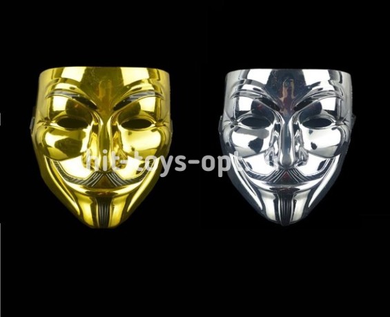 Маска Анонимуса (Гай Фокс) - два вида Золото/Серебро
