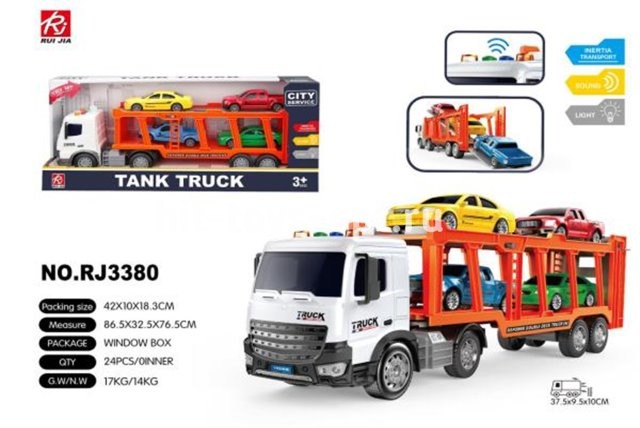 Автовоз инерционный + 4 машины, свет/звук, размер 42см*18см*10см