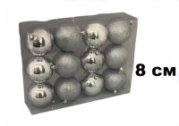 Набор шаров 8см 12шар 1цв однотонные глянец/искра в пр упак 00060