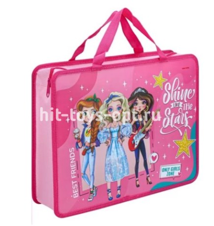 Папка для труда и тетрадей, А4, 1 отдел, пластик, с ручками, на молнии, принт в ассорти