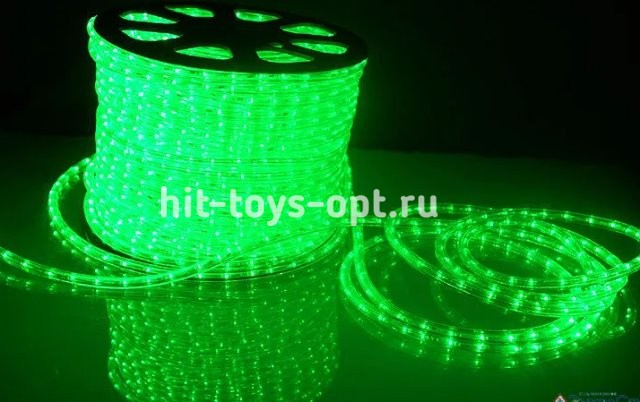 Дюралайт 100м диод круглый, диаметр 13мм, на 1метре 36 диодов, ЗЕЛЕНЫЙ, 3жилы, с евровилкой