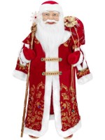 Дед Мороз в красной богатой шубе с посохом, 79 см