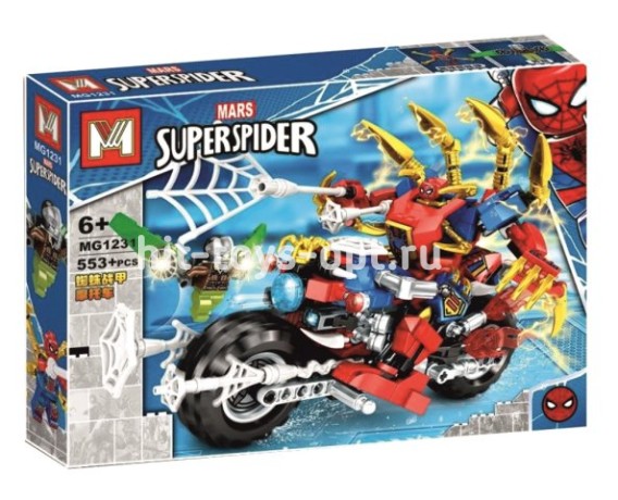 Конструктор Человек паук - Паук в Броне на Мотоцикле, 553 дет.