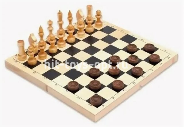 Набор Шахматы + Шашки Деревянные с доской (29см*14см)