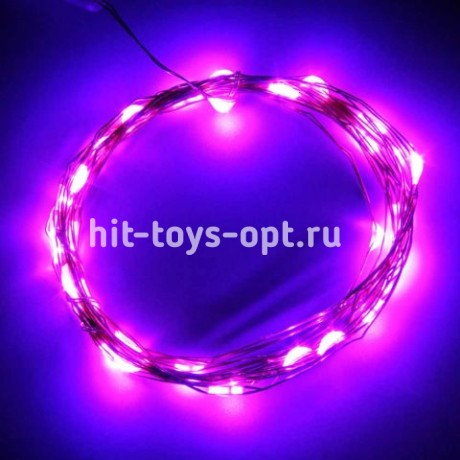 Гирлянда нить КАПЕЛЬКА РОСЫ прозрачный провод (10м/100л)  с режим., в туб РОЗОВЫЙ