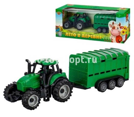 Трактор с прицепом для перевозки животных "Лето в деревне" (19 см)