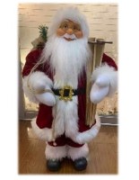 Дед Мороз 63см в бордовом костюме с лыжами, и мешком с подарками, в пакете 222425