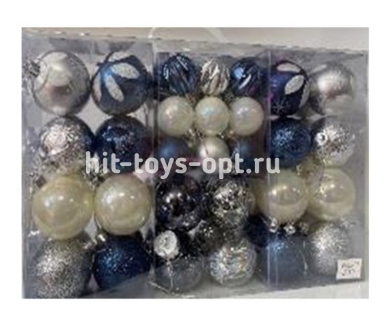 Набор шаров 67шар (4см-27шар, 6см-40шар) в бол прямоуг упак с ручкой 402767 2цвета 6видов (бел узор,