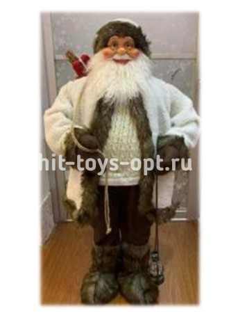 Дед Мороз 45см в белом костюме с фонариком и мешком с подарками, в пакете 201805