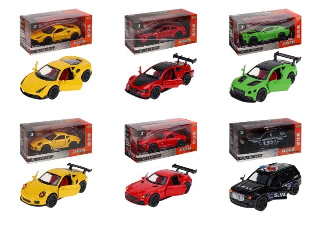 Машинка металл (1:36) 12,2х5,2х3,6см, 3 открывающиеся дверцы (микс, в коробке)