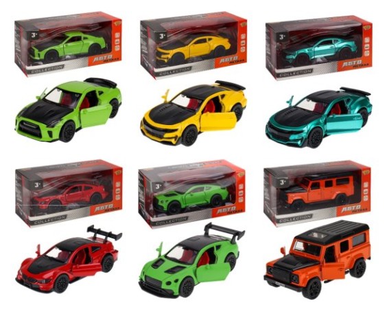 Машинка металл (1:36) 12,2х5,2х3,6см, 3 открывающиеся дверцы (микс, в коробке)