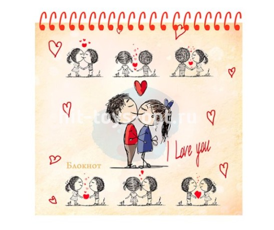 Блокнот А6 128 листов клетка Проф-Пресс "Поцелуи" на цветной спирали