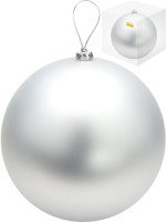 Ёлочный шар 30 см, Весёлых праздников! серебряный матовый