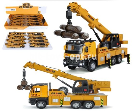 Машина металлическая Кран+бревна 8 в уп 21 см