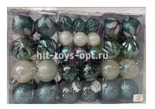 Набор шаров 67шар (4см-27шар, 6см-40шар) в бол прямоуг упак с ручкой 402767 2цвета 6видов (бел узор,