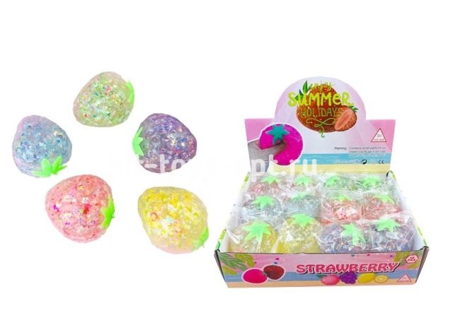 Антистресс-мялка "Клубничка" микс 12 шт. в шоубоксе, 8х7х8см цена за шт.