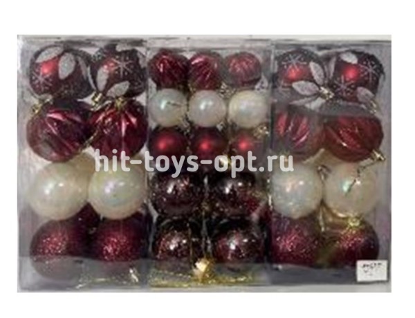 Набор шаров 67шар (4см-27шар, 6см-40шар) в бол прямоуг упак с ручкой 402767 2цвета 6видов (бел узор,