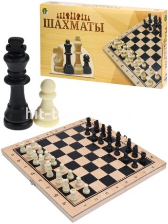 Шахматы деревянные (29х14.5х3 см), фигуры пластик, в коробке