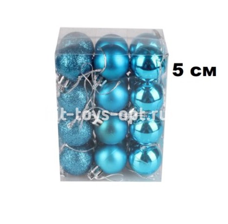 Набор шаров 5см 24шар 1цв однотонный цветной, глянец/искра, в пр уп