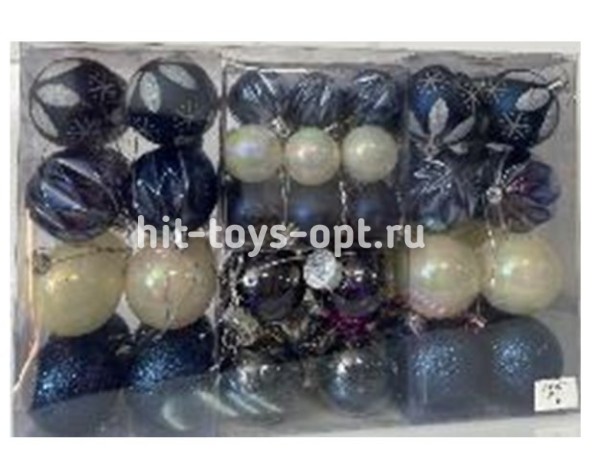 Набор шаров 67шар (4см-27шар, 6см-40шар) в бол прямоуг упак с ручкой 402767 2цвета 6видов (бел узор,
