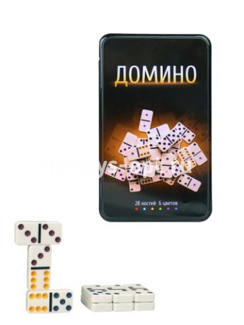 Домино пластиковое (19х11.5х3.5 см) в металл. коробке