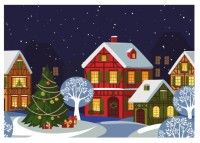 Холст с красками 22х30 см по номерам в коробке (14 цв.) ЯРКАЯ НОВОГОДНЯЯ УЛОЧКА