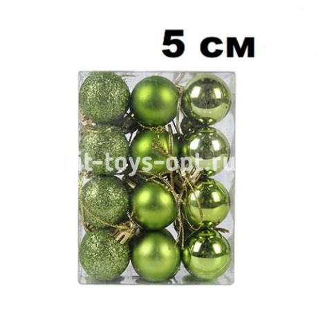 Набор шаров 5см 24шар 1цв однотонный цветной, глянец/искра, в пр уп