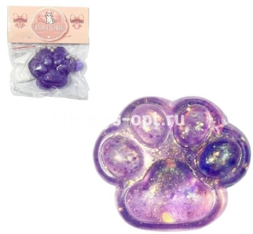 Антистресс Сквиш Лапка Фиолетовый Перламутр + Бусинки + Мини Лапка + Ворс (отдельно)