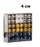 Набор шаров 72шт 4см 4цв 3вида арт42472 (т/син 24шар (8глиттер, 16глянец), золото 24шар (8глиттер, 8