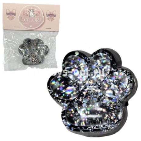 Антистресс Сквиш Лапка Черная С Серебристыми Блестками внутри