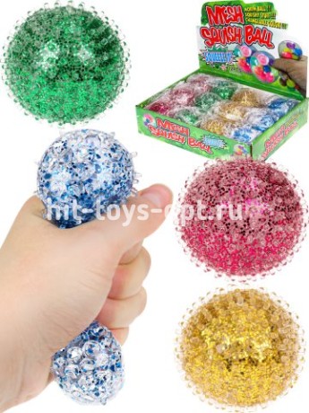 Антистресс-мялка  6 см ( микс, 12 шт. в шоу-боксе, с блестками цена за шт.)